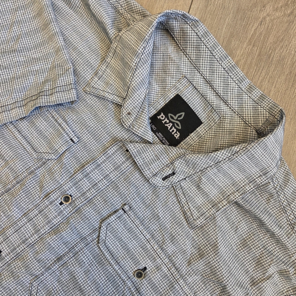 PrAna Men's CAYMAN Lightweight Shirt Air Vents Size Large Gray Gorpcore Ripstop